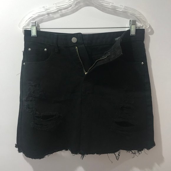 Black Ripped Jean Skirt - Picture 1 of 6